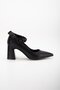 Faux Leather Black Women's Chunky Heel Shoes Stiletto with Ankle Elastic Band - 3