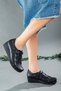 Velcro Skin Black Women's Wedge Sole Casual Shoes