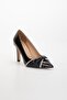 Patent Leather Thin Heel Stoned Black Women's Stiletto - 5