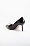 Patent Leather Thin Heel Black Women's Stiletto with Metal Accessories - 5