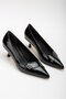 Large Size Patent Leather Black Women's Low Heeled Shoes with Stone Side Faces