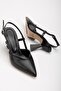 Large Size Side Post V-Faced Skin Black Women's Heeled Shoes