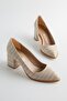 Large Size Crocodile Skin Beige Women's Heeled Shoes