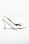 Patent Leather Thin Heel White Women's Stiletto with Metal Accessories - 3