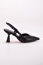 Large Size Side Post V-Faced Skin Black Women's Heeled Shoes - 4