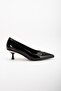 Large Size Patent Leather Black Women's Low Heeled Shoes with Stone Side Faces - 3