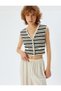 Crop Knitwear Cardigan Sleeveless V Neck Color Block Pearl Button Pocket Detailed Slim Fit - 2