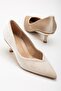 Large Size Kaife V-Faced Beige Women's Low Heel Shoes