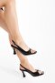 Large Size Goblet Heel Skin Black Women's Heeled Sandals - 2