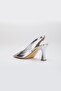Large Size Goblet Heel Patent Leather Silver Women's Heeled Sandals - 5