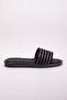 Black Women's Slippers - Knitted and Stone Detailed, Flat Sole - 3