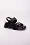 Two-Strap Clip- On Thick Sole Black Women's Wedge Heel Sandals - 4