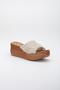 Knitted Tekband Patterned Sole Beige Women's Wedge Sole Slippers - 4