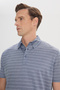 Men's Navy Blue-Ecru Regular Fit Relaxed Fit 100% Cotton Striped Polo Collar T-Shirt - 4