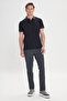 Men's Black-Anthracite Slim Fit Slim Fit 100% Cotton Jacquard Polo Collar T-Shirt - 2