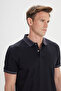 Men's Black-Anthracite Slim Fit Slim Fit 100% Cotton Jacquard Polo Collar T-Shirt - 3