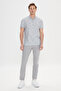 Men's Gray Melange-Black Slim Fit Slim Fit 100% Cotton Jacquard Polo Collar T-Shirt - 2