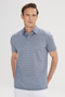 Men's Navy Blue-Ecru Regular Fit Relaxed Fit 100% Cotton Striped Polo Collar T-Shirt - 3