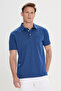 Men's Navy Blue Comfort Fit Relaxed Cut Polo Collar Cotton Short Sleeve T-Shirt