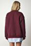 Zipper Detailed Hooded Sweatshirt Bordo Lub0003 - 5
