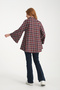 Maternity Checkered Pattern Wool Viscose Fabric Poncho Collar Button Detail (Breastfeeding) - 3