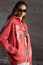 Haysel Women's 3 Thread Raster Organic Cotton Printed Hooded Regular Fit Claret Red Sweatshirt - 3