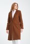 Women's Brown Long Cashmere Coat with Shoulder Padding and Lining, Filoto Pocket Flap Detailed Cut - 5