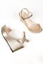Women's Summer Gold Wedge Heeled Stone Embroidered Sandals - 3