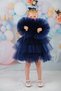 Girl's Navy Blue Buckle Pompom Sleeves Evening Dress Party Birthday Dress - 6