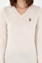 Women's Cream Melange Basic V-Neck Sweater 50288983-Vr159 - 6