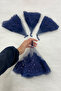 Navy Blue Bride Groom Halay Handkerchief, Sparkling Laced, Wedding Henna Night Bridesmaid Promise Engagement Bride - 2