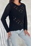 Women's Black Standard Size Openwork Flower Embroidery Embroidered Cotton Knitwear Sweater - 3