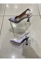 Gray Color Outer Material Satin Open Back Goblet Heeled Women's Shoes - 4