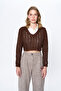Padded V-Neck Crop Knitwear Dark Brown - 3