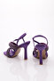 Women's Thick Rows and Cross Straps Silver Stone Heeled Shoes Purple Satin 314333210 - 3