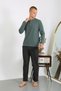 Moda Çizgi Men's Combed Cotton Long Sleeve Pajama Set 6860 Khaki - 5