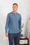 Fashion Stripe Men's Combed Cotton Long Sleeve Pajama Set 6860 Indigo - 4