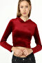 Women's Velvet Hooded Krop Buluz - 2
