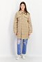 Women Checkered Trench Coat, Beige - 3