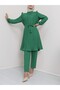 Pleated waist tie-up double set from robada - green - 5