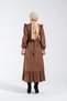 2254_Women's Nubuck Burning Pattern Shoulder Ruffle and Belt Buckle Detail Crew Neck Long Flared Dress - 6