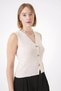 Women's Gold Buttoned Textured Regular Fit Knitwear Vest Beige 25W3001 - 3