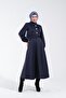 2251_Women's Scuba Fabric Belted Button Detailed Flared Long Dress - 7