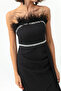 Women's Black Otrichet Stone Printed Long Evening Dress - 4