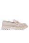 Rauga Women's Loafers with Buckle, Ballerina Shoes, Beige Suede - 3
