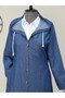 Buttoned Hooded Long Denim Cap - Indigo - 4