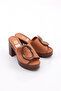 Women's Heeled Slippers Tan Genuine Leather 314103992 - 2
