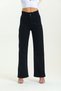 Women's Elastic Waist Wide Leg Non-Fading Black Jeans Blackfrango
