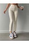 Bt14685976 Cream Mom Jeans Stretch Fabric High Waist Denim Pants Extra Stretchy