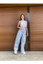 Ela 90's Blue Snow Wash Lycra Super High Waist Loose Leg Jeans Palazzo Trousers - 2